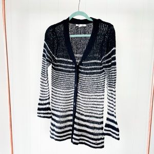 Roxy Black and White Striped Open-Knit Cardigan